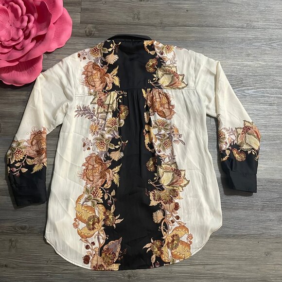 BY ANTHROPOLOGIE Sz S The Bielle Satin Floral Relaxed Button-down‎ Shirt Blouse - Picture 9 of 15